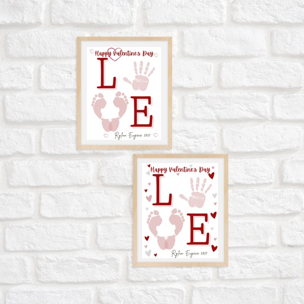 Baby/Child Hand and Foot print Valentine's Keepsake with Personalized Name/Valentine's Gift/Editable Printable