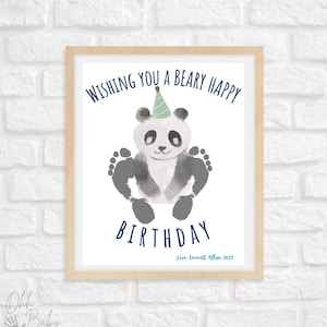 Ik wens je een Beary Happy Birthday Foot Print Card/Verjaardag aandenken/Verjaardag Craft/Instant Download/Afdrukbare kaart