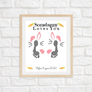 Bunny Foot Print Craft mit personalisiertem Namen / Andenken des Kindes / Somebunny loves you
