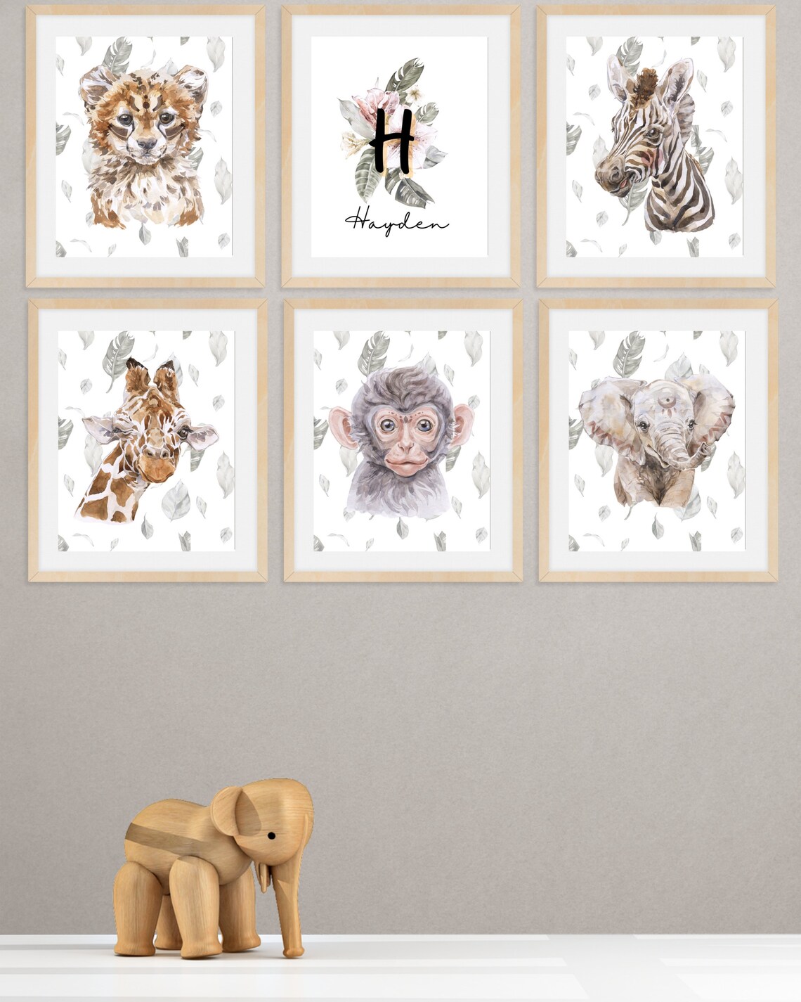 Set of 6 Boho Safari Animal Nursery Wall Art with Personalized Etsy