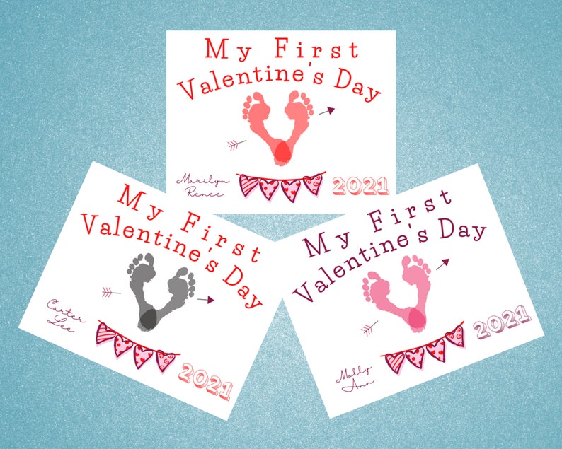 Baby's First Valentine's Day/ Baby's Foot print Valentine's Keepsake with Personalized Name/Valentine's Gift/Valentine's Editable Printable image 8