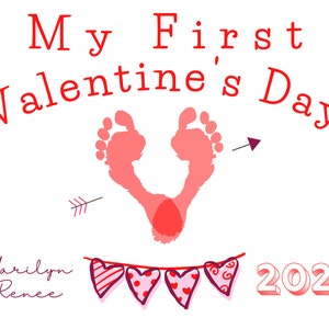 Baby's First Valentine's Day/ Baby's Foot print Valentine's Keepsake with Personalized Name/Valentine's Gift/Valentine's Editable Printable image 3