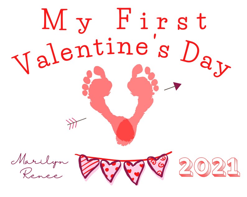Baby's First Valentine's Day/ Baby's Foot print Valentine's Keepsake with Personalized Name/Valentine's Gift/Valentine's Editable Printable image 3