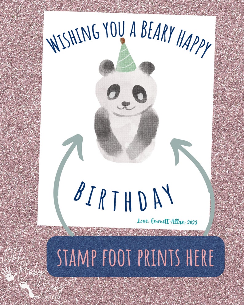 Wishing You A Beary Happy Birthday Foot Print Card/birthday Keepsake