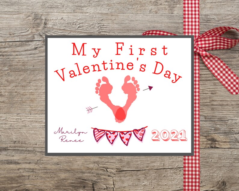 Baby's First Valentine's Day/ Baby's Foot print Valentine's Keepsake with Personalized Name/Valentine's Gift/Valentine's Editable Printable image 2