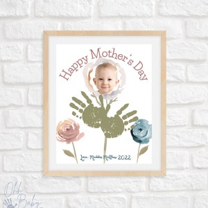 Mother&#39;s Day Hand Print Card with Custom Picture/ Mother&#39;s Day Keepsake/Instant Download/Editable Printable