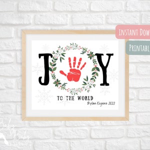 Joy to the World Hand Print Recuerdo de Navidad / Artesanía de Navidad / Tarjeta de Navidad DIY / Descarga instantánea / Editable Imprimible