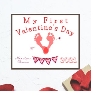 Baby's First Valentine's Day/ Baby's Foot print Valentine's Keepsake with Personalized Name/Valentine's Gift/Valentine's Editable Printable image 6