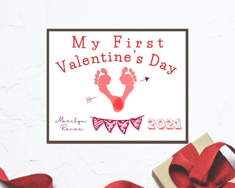 Baby's First Valentine's Day/ Baby's Foot print Valentine's Keepsake with Personalized Name/Valentine's Gift/Valentine's Editable Printable image 6