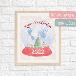 Primer recuerdo de impresión de pie de impresión de mano de Navidad del bebé / Artesanía de Navidad / Descarga instantánea / Editable imprimible