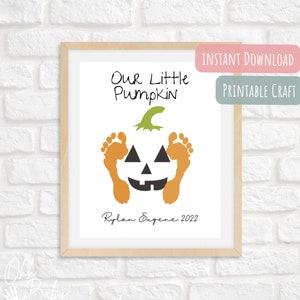 Nuestro pequeño recuerdo de Halloween con huella de pie de calabaza/recuerdo de huella de pie/ artesanía con huella de pie/descarga instantánea/ imprimible editable