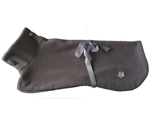 Greyhound / Lurcher / Whippet fleece dog coat - Grey and lilac with flower decoration