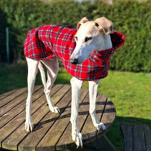 Greyhound / Lurcher / Whippet single layer fleece coat with ties - tartan design range