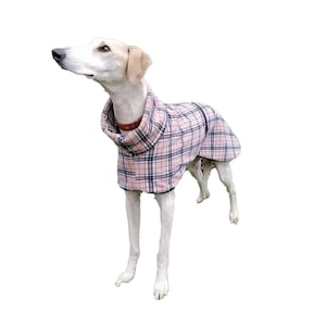 Abrigo de forro polar para perros galgo, lebrel o whippet - Diseño de tartán beige