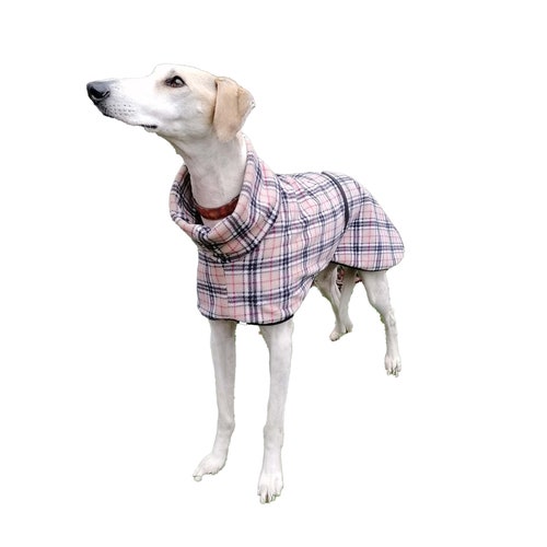 Greyhound / Lurcher / Whippet fleece dog coat - Beige Tartan design