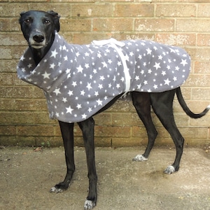 Greyhound / Lurcher / Whippet fleece dog coat  - Grey Stars design