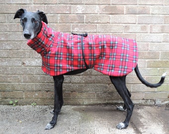 Greyhound / Lurcher / Whippet fleece dog coat - Red Tartan