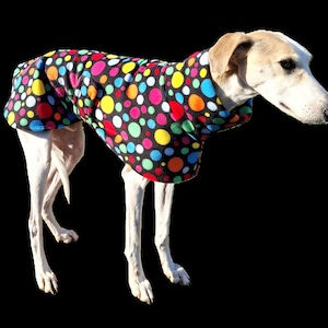 Greyhound / Lurcher / Whippet fleece coat with Velcro belt - bright bubbles design