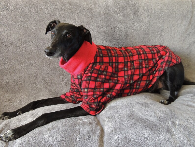 Greyhound / Lurcher Fleece Dog Coat 3/4 Length Red Tartan Etsy UK