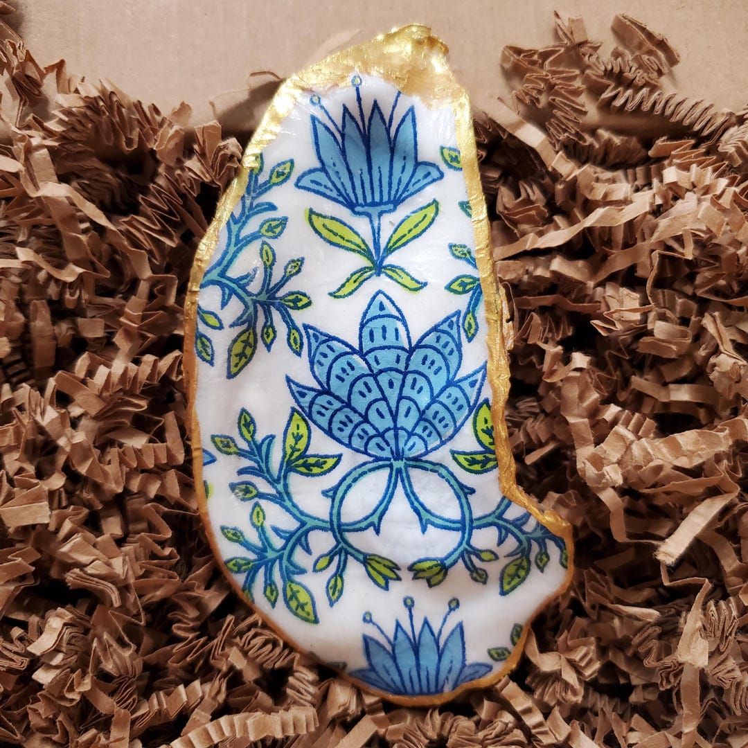 Blue Lotus Flower Decoupaged Oyster Shell - Etsy