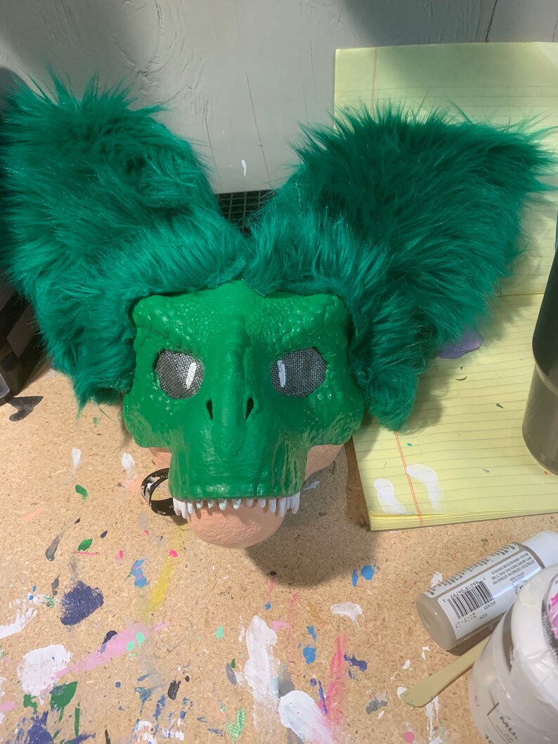 Hand painted TRex mask with ears