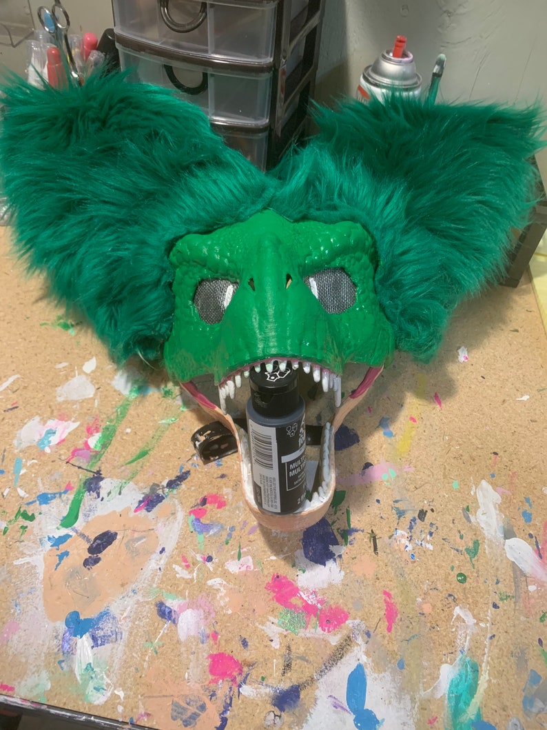 Hand painted TRex mask with ears