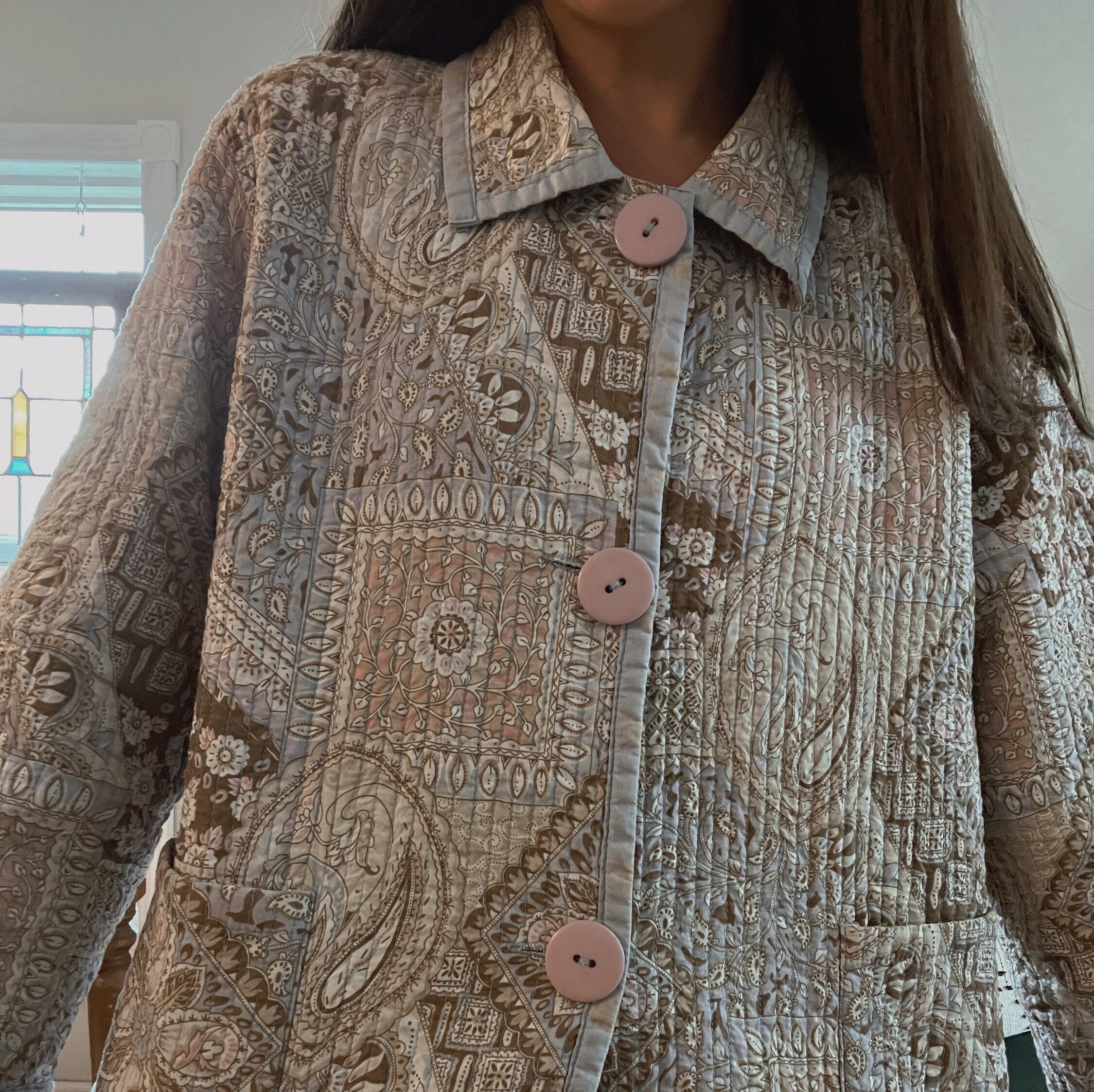 Retro print quilted short jacket