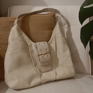 Vintage Cream canvas shoulder bag