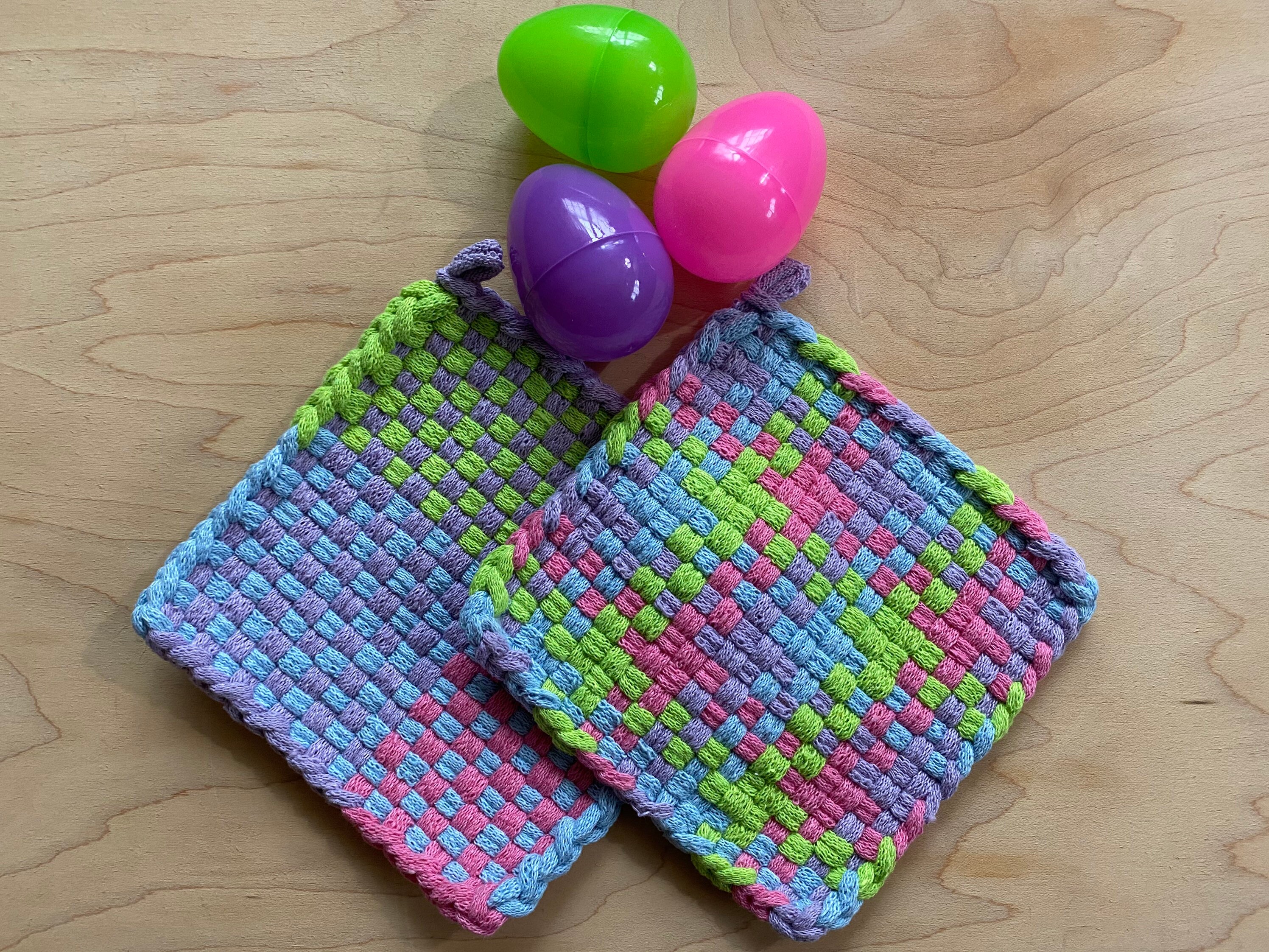 Pair of Hand Woven Potholders Easter Colors Cotton Loops Etsy Singapore