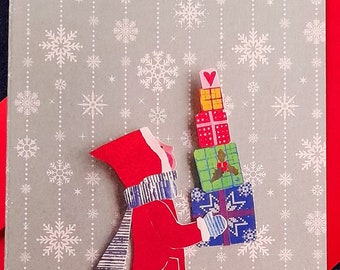 Carte de Noël - cadeaux, carte pliante avec enveloppe rouge, A6, impression numérique