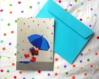 Folding card - walk in the rain, folding card A6 including envelope