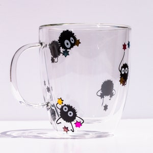 Taza de café de doble pared de anime de 355 ml (12 oz), ideal para bebidas frías o calientes, taza de café de cristal de El Viaje de Chihiro, taza de café con estrellas de colores