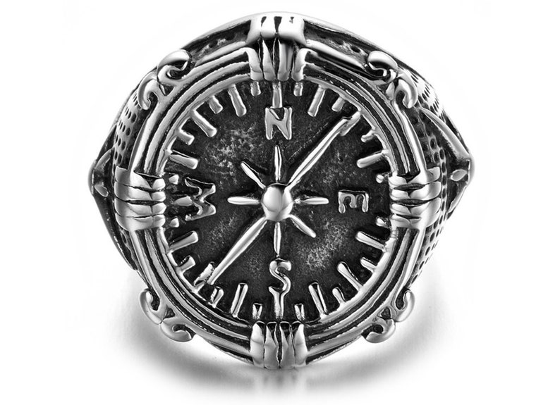 Compass Nautical Ring Men's Stainless Steel Etsy