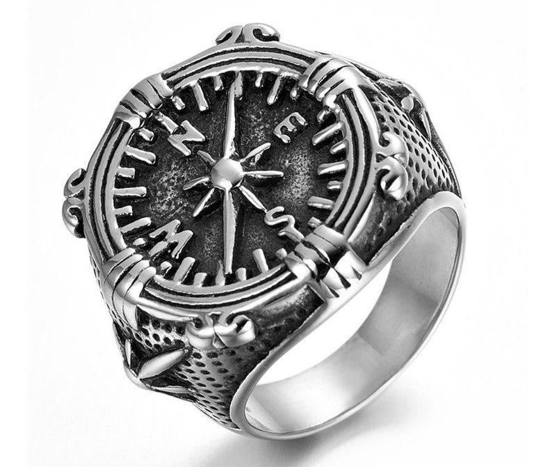 Compass Nautical Ring Men's Stainless Steel Etsy