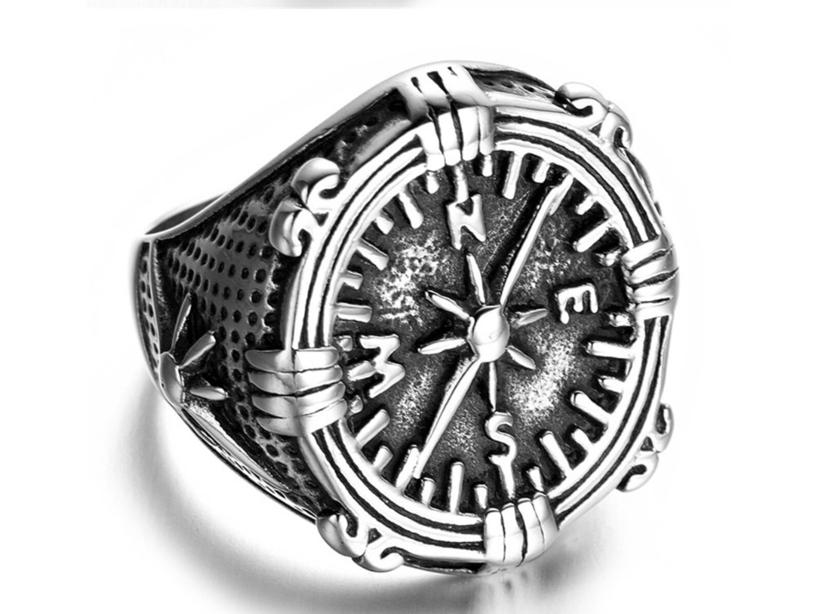 Compass Nautical Ring Men's Stainless Steel Etsy