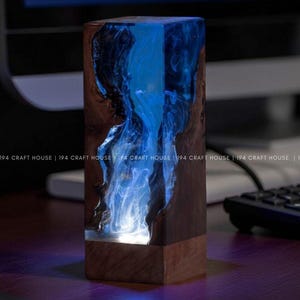 Ocean Resin Lamp: Handmade Wood Night Light, Coastal Decor