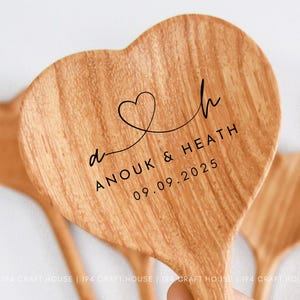 Heart Shape Wooden Spoon Personalized Gifts for Bride and Groom, Monogram Custom Spoon for Wedding Party Shower Favors, Serving Utensils