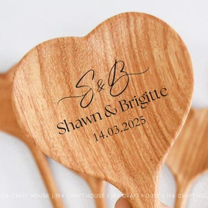 Personalized Wooden Heart Spoons Perfect Wedding Favors Bridal Party Gifts, Handmade Cooking Mixing Serving Utensils, Farmhouse Kitchen