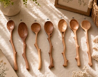 Long Handle Wooden Tea Spoons: Farmhouse Coffee Stirring Utensils