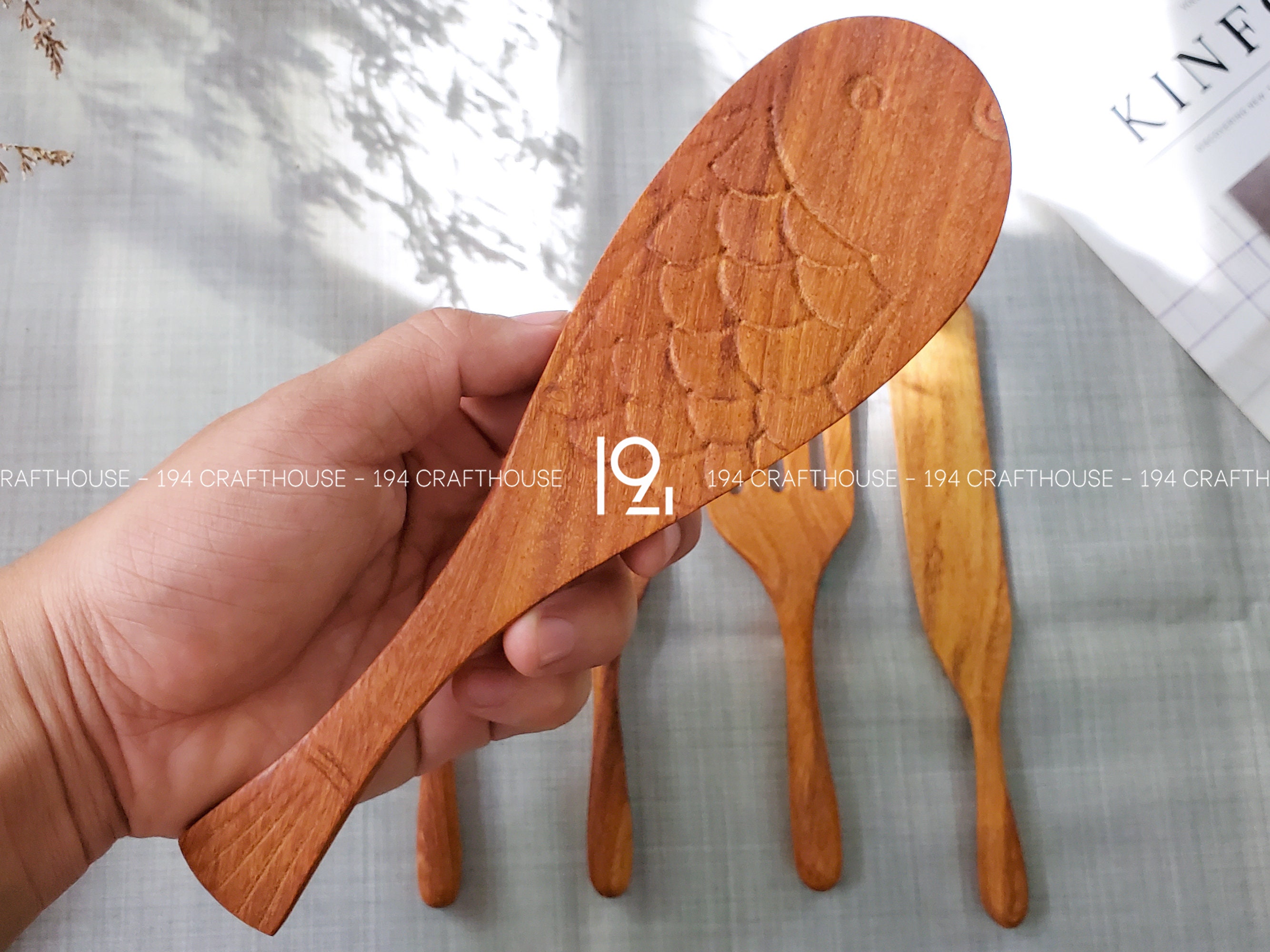 Japanese Hand-carved Wooden Rice Paddle Shamoji Vtg Large Spoon