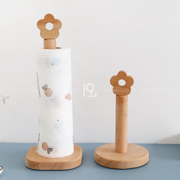 Wooden Kitchen Paper Towel Holder, Flower Paper Towel Dispenser, Floral Toilet Tissue Roll Stand, Kitchen Napkin Organizer, Table Decor