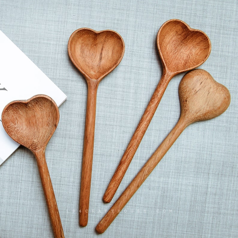 Heart Wooden Love Spoon Personalized Gifts For Her, Engraved Kitchen Tools Serving Utensils Cooking Gadgets, Dining Table Vintage Home Decor image 7