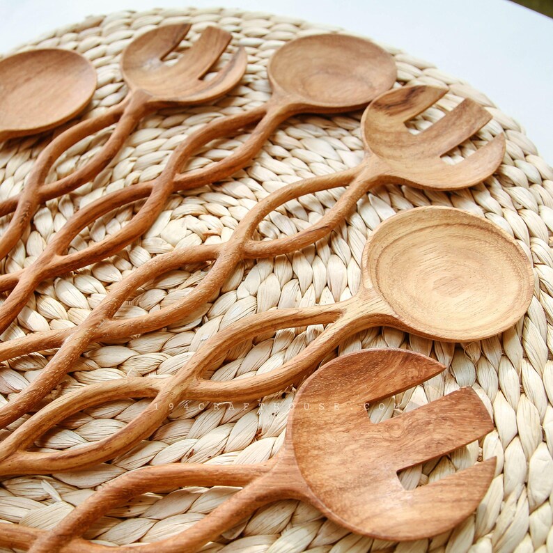 Handmade Doussie Wood Salad Servers - Thumbnail 4