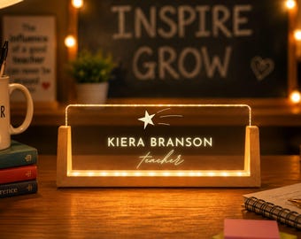 Placa LED personalizada para profesor/a, letrero acrílico personalizado para escritorio, decoración para el aula, regalo de agradecimiento