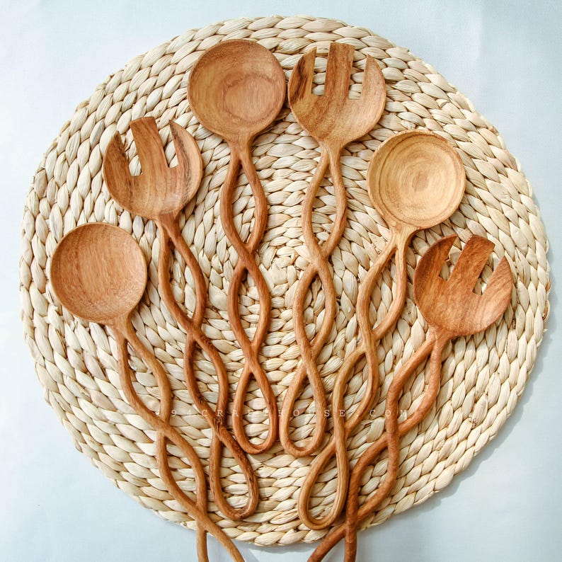 Handmade Doussie Wood Salad Servers