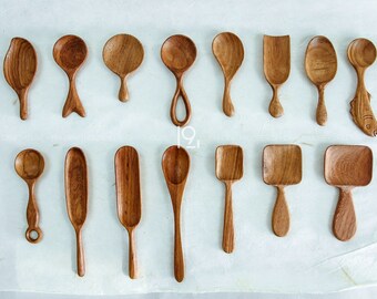 Hand Craft Wooden Spoon Personalized Gift for Him, Tiny Coffee Scoop Teaspoon, Small Measuring Spoon, Vintage Natural Tableware Party Decor