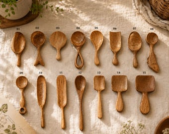 Small Wooden Spoons For Kitchen Dining Personalized Gifts, Hand Craft Wood Scoop Measuring Spoon, Serving Cooking Utensils, Vintage Decor