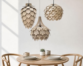 Wood Pendant Light, Scandinavian Wooden Chandelier, Modern Ceiling Light, Handmade Laser Cut Lamp Shade, Dining Room Lighting