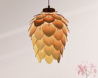 Wood Pine Cone Chandelier Lighting Dining Room, Pinecone Lamp Shade Pendant Light Fixture, Ceiling Hanging Lamp Vintage Home Decor