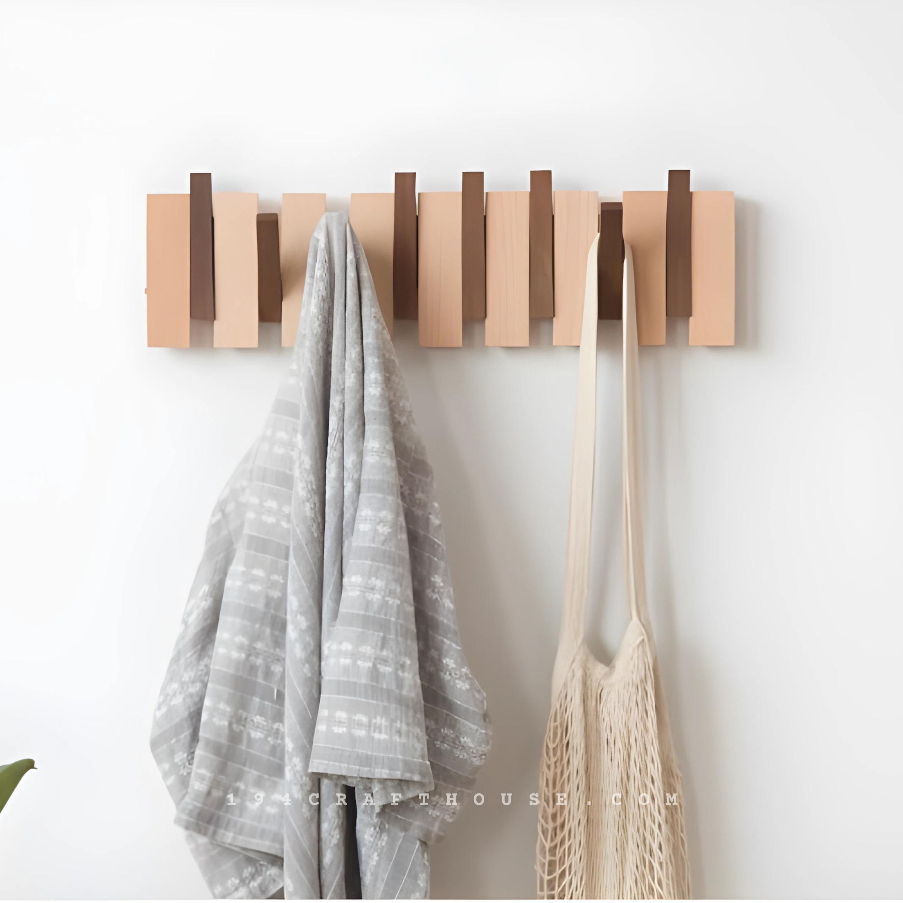 Wooden Piano Coat Rack Wall Mount Housewarming Gift, Natural Wood